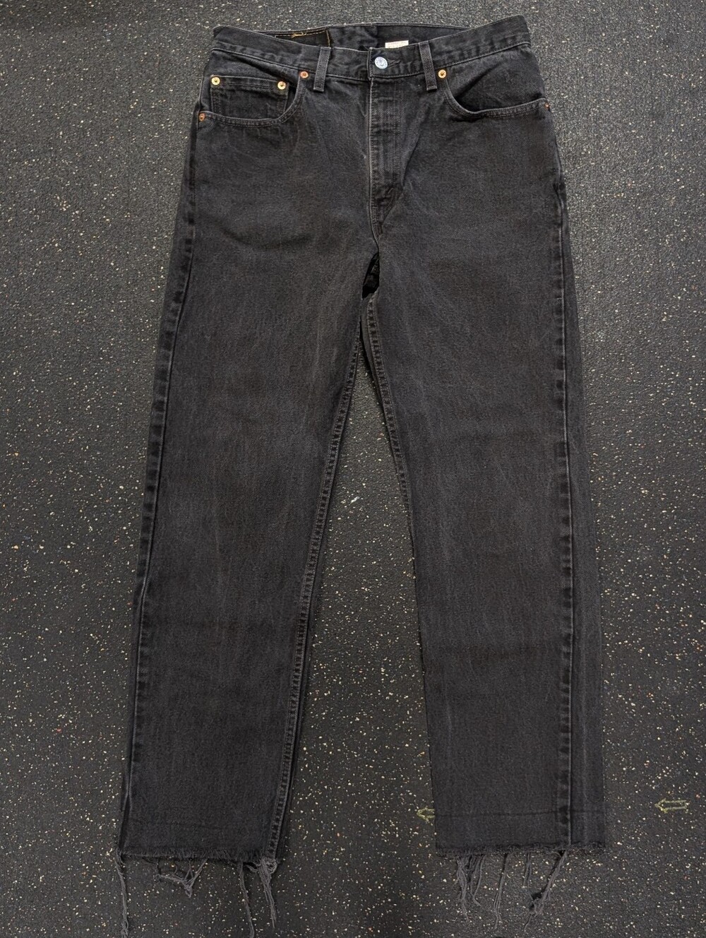 Vintage Levi's 505 Made in USA Black Straight Leg Jeans 33x32(30) Raw Hem